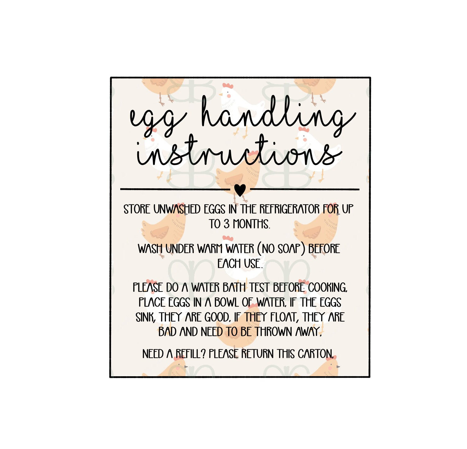 Egg Handling Instructions PNG, Printable Egg Carton Insert, Farm Fresh