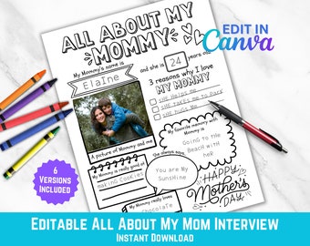 All About My Mom, Mothers Day Coloring Page, All About Grandma Fill In Interview, Printable Mothers Day Flyer, Sentimental Mothers Day Gift