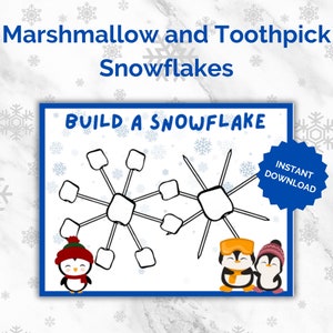Marshmallow and Toothpick Snowflakes Activity Printable Game for Toddler Activities for Kids Homeschool Christmas Activities Play Dough Mats