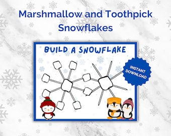 Marshmallow and Toothpick Snowflakes Activity Printable Game for Toddler Activities for Kids Homeschool Christmas Activities Play Dough Mats