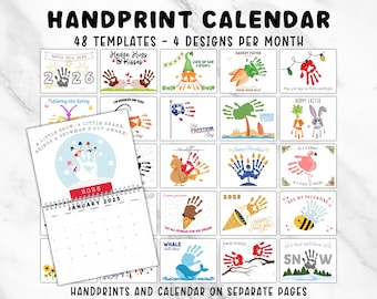 2026 Handprint Art Calendar, Printable 2025/2026 Handprint Footprint Art for Kids Baby Toddler, Milestone Memory Keepsake, DIY Daycare Craft