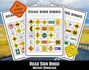 Road Sign Bingo Printable, Road Trip Bingo, Kids Road Trip Games, Travel Activity, Road Trip Activity Printables, Printable Games, Car Games