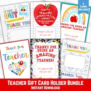 Regalo di fine anno per l'insegnante, pacchetto porta carte regalo stampabile, porta carte regalo di apprezzamento, regalo per la fine della scuola, carta regalo di ringraziamento per l'insegnante