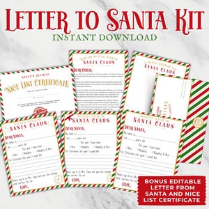 Brief an Santa Kit, bearbeitbarer Brief von Santa, schöne Liste mit Zertifikat, liebe Weihnachtsbrief-Wunschliste, Briefe von Santa-Weihnachtswunschliste