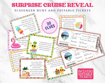 Surprise Cruise Scavenger Hunt and Editable Boarding Pass, Surprise Family Cruise Vacation Reveal, Surprise Trip Reveal Kids Treasure Hunt
