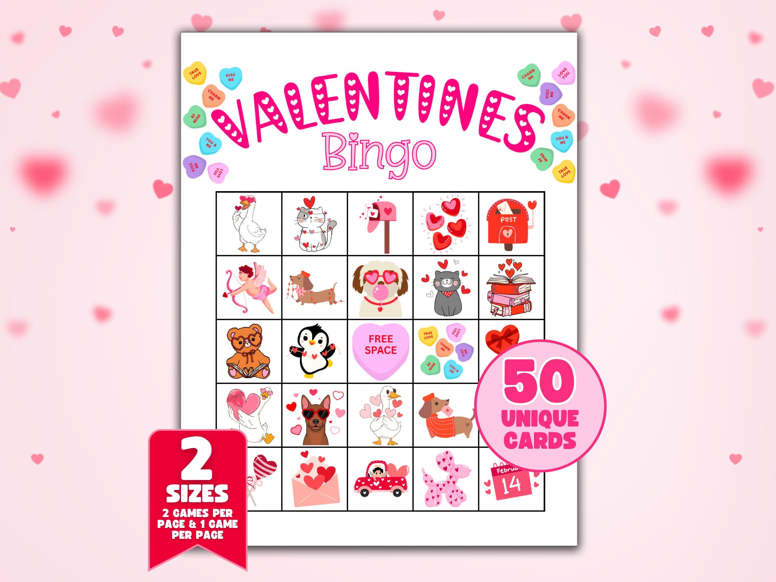 Valentines Bingo Game Card Printable, Valentine's Day Bingo Cards ...