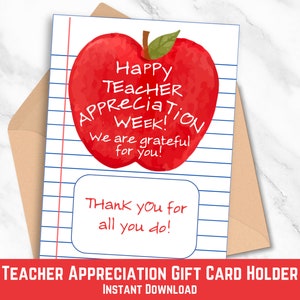Teacher Appreciation Gift Card Holder, Teacher Influence Thank You Gift, Printable Gift Card Holder, Teacher Gift, End of Year Teacher Gift
