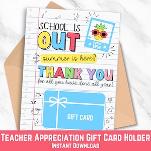 Porta carte regalo per insegnanti, regalo per la fine della scuola, porta carte regalo stampabile, regalo di ringraziamento per insegnanti, regalo di fine anno per insegnanti