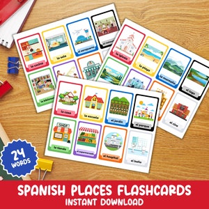 Printable Bilingual Places Flash Card, Lugares Tarjetas Para Niños, Spanish/English Montessori Places Flashcard, Spanish Flashcards for Kids