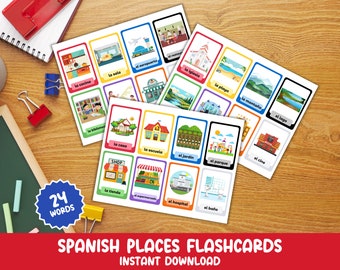 Printable Bilingual Places Flash Card, Lugares Tarjetas Para Niños, Spanish/English Montessori Places Flashcard, Spanish Flashcards for Kids