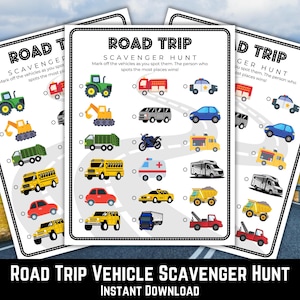 Caça ao tesouro de veículos para viagem: jogo de viagem para crianças (PDF para impressão)