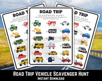Road Trip Vehicle Scavenger Hunt: reisspel voor kinderen (afdrukbare pdf)