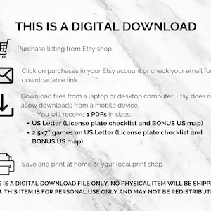 May include: Digital download information graphic with text: "THIS IS A DIGITAL DOWNLOAD." Instructions include purchasing from Etsy, downloading from a computer, and printing. Includes US Letter size options.
