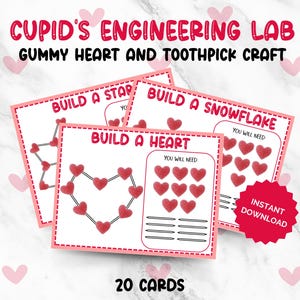 Valentine&#39;s Toothpick Snowflakes Activity, Printable STEAM Games, STEM Activity for Kids, Valentines Family Game Night, Montessori Printable
