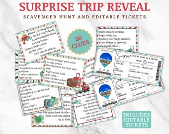 Surprise Cruise Scavenger Hunt and Editable Boarding Pass, Surprise Family Cruise Vacation Reveal, Surprise Trip Reveal Kids Treasure Hunt