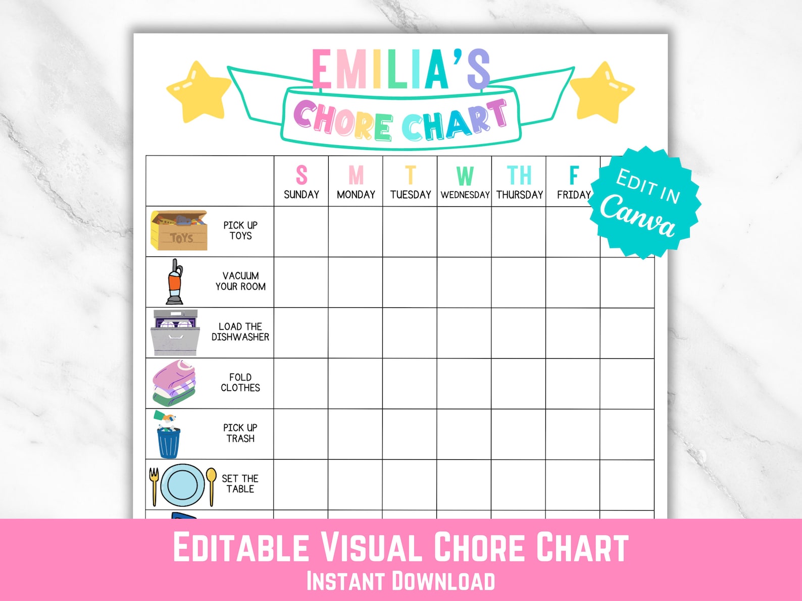 Visual Chore Chart, Printable Chore Chart, Visual Schedule for Kids ...
