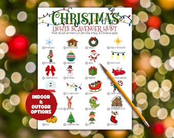 Caça ao Tesouro das Luzes de Natal para Imprimir, Jogo de Luzes de Natal, Caça ao Tesouro ao Ar Livre, Atividade de Natal para Crianças e Família, Atividade de Inverno