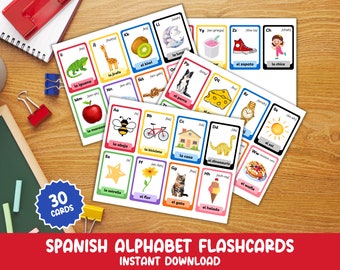 Spanish Alphabet Flashcards for Kids, Bilingual Spanish Alphabet Flashcards, Printable Alphabet Card, Educational Abecedario Printable