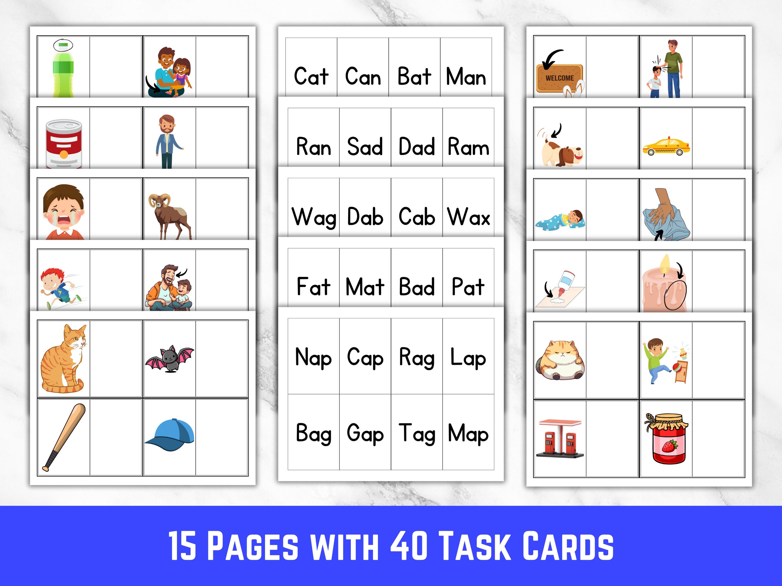 CVC Picture Match Task Cards, Short A Vowel Sound Activity, Printable ...