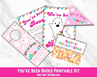 You&#39;ve Been Booed Halloween Kit, Workplace Boo Basket, Pinkoween Pennant Flag Printable, Neighborhood Boo Basket Game Digital Download
