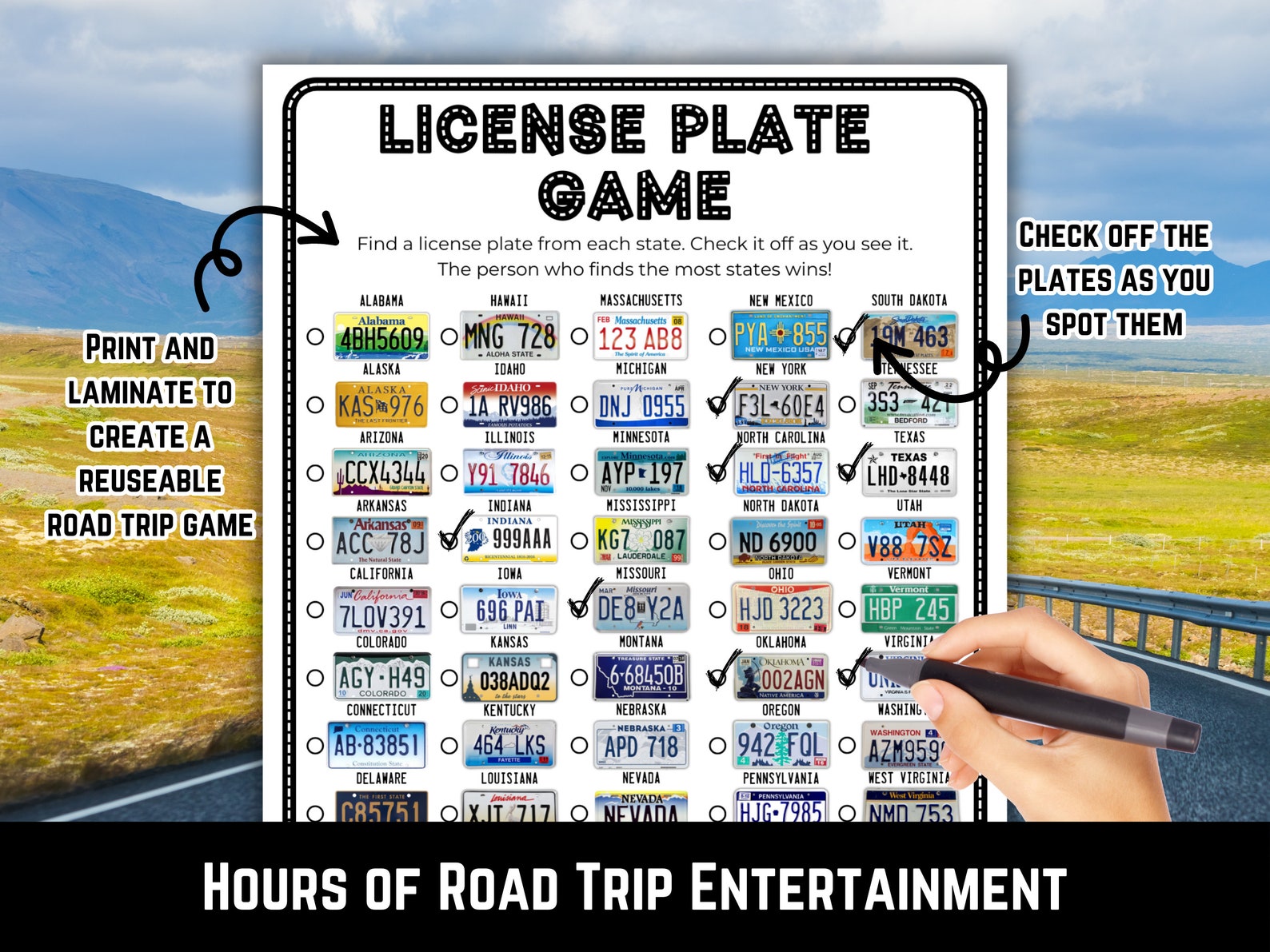 Road Trip License Plate Game, Printable Road Trip Game, Road Trip ...