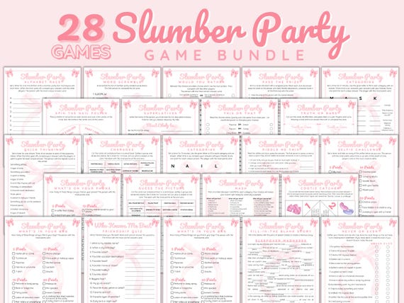 Slumber Party Sleepover Kit, Printable Slumber Party Games, 10th Birthday Games, 13th Birthday Games, Girls Night Games, Sweet 16 Games