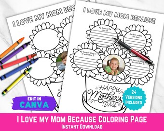 I Love Mom Coloring Page, Printable Mother's Day Activity, Mothers Day Flyer, All About My Mom Interview, Sentimental Mother's Day Gift