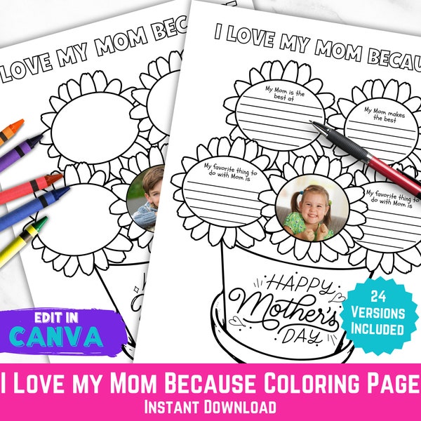I Love Mom Coloring Page, Printable Mother's Day Activity, Mothers Day Flyer, All About My Mom Interview, Sentimental Mother's Day Gift