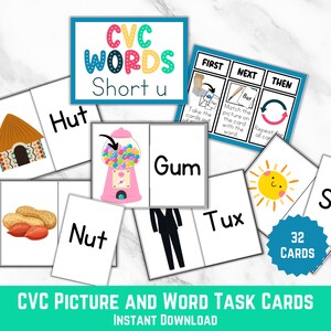Short U Vowel CVC Picture Match: Phonics Game (PDF)