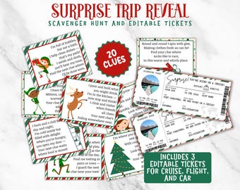 Surprise Christmas Cruise Scavenger Hunt and Editable Boarding Pass, Surprise Family Cruise Vacation Reveal, Trip Reveal Kids Treasure Hunt