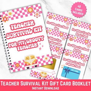Folleto de tarjetas de regalo retro para profesores, kit de supervivencia imprimible para profesores, juego de tarjetas de regalo para profesores, regalo para el primer día de clases, regalo de fin de curso para profesores