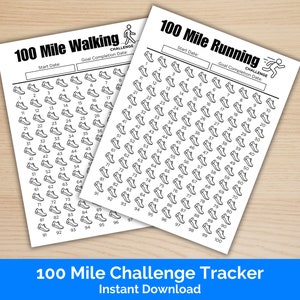 100 Miles Walking/Running Challenge Tracker, Printable Exercise Tracker, Walking Log, Running Log, Jogging Tracker, Fitness Tracker Coloring