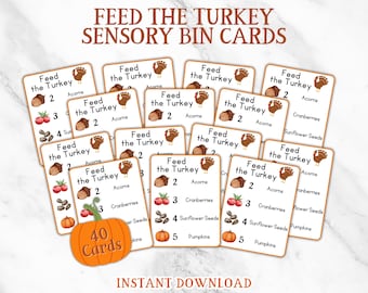 Feed the Turkey Sensory Bin Task Cards, Occupational Therapy Fine Motor Activity, Thanksgiving Preschool Sensory Game, Fall Flisat Bin Theme