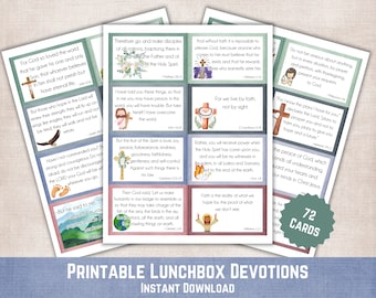 Scripture Lunchbox Notes, Printable Bible Verse Cards for Kids, Christian Lunchbox Notes