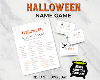 What's Your Halloween Name Game, Spooky Halloween Name Generator, Halloween Name Tags, Printable Halloween Party Game for Kids, Office Games