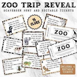 Editable Zoo Ticket Gift, Indoor Scavenger Hunt for Kids, Zoo Membership Treasure Hunt Clues, Surprise Gift Membership, Surprise Trip Ticket