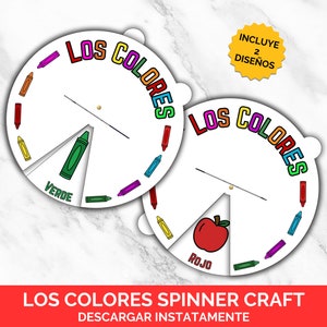 Manualidad con rueda giratoria Los Colores, manualidad imprimible para aprender los colores en español, actividad bilingüe de colores en español para niños, manualidad con rueda para colorear