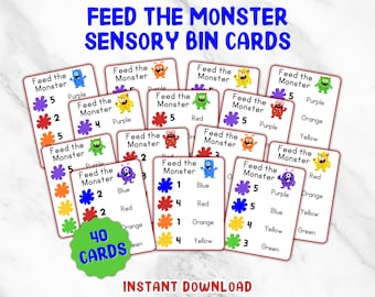 Feed the Monster Sensory Bin Task Cards, Halloween Sensory Bin Play, Preschool Sensory Bin Kit, Homeschool Learning Sensory Table Setup