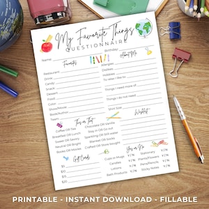 Team Building Get to Know Your Staff Questionnaire Printable, Teacher Favorite Things Survey, Employee Favorite Things, All About My Teacher