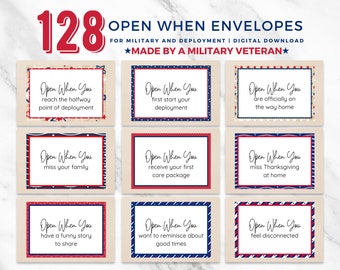 Open wanneer-enveloppen voor militairen, afdrukbaar Open wanneer brieven militair, implementatiezorgpakket, Open wanneer-kaarten, open wanneer geplaatst