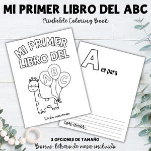 Primeiro livro de colorir ABC em espanhol, livro de colorir ABC para impressão, atividade de jogo para chá de bebê em espanhol, páginas para colorir em espanhol, livro do alfabeto para bebês