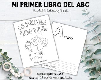 Primo libro da colorare ABC in spagnolo, libro da colorare ABC stampabile, attività di gioco per baby shower in spagnolo, pagine da colorare in spagnolo, libro dell'alfabeto per bambini