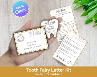 Kit de cartas editables para el Hada de los Dientes: Recibo y certificado imprimibles (descarga digital)