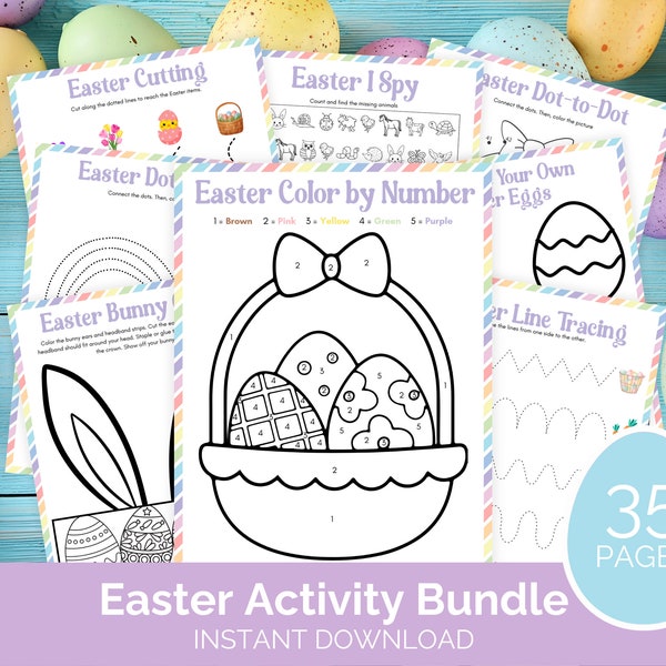 Easter Activity Bundle Printable, Easter Coloring Pages, Easter Kids Activity, Easter Printable, Easter Bunny Ears Craft, Christian Easter