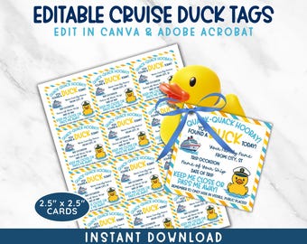 Editable Cruise Rubber Duck Tag, Cruise Duck Tags PDF, Cruising Duck Tags Printable, What Luck You Found a Duck Cruising Duck Canva Template