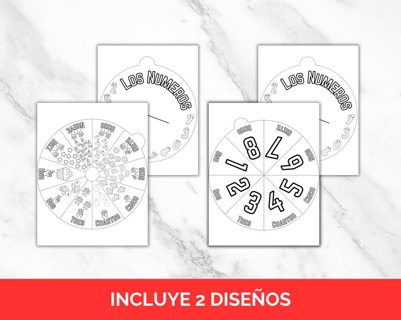 Los numeros spinner wheel craft printable spanish flash card craft