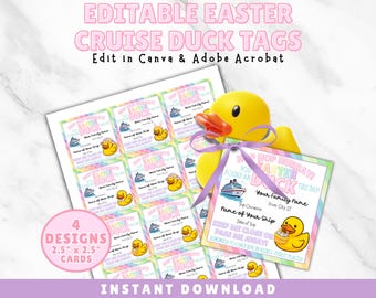 Editable Easter Cruise Duck Tag, Spring Cruise Duck PDF, Spring Break Cruising Duck Tag Printable, What Luck You Found a Duck Canva Template