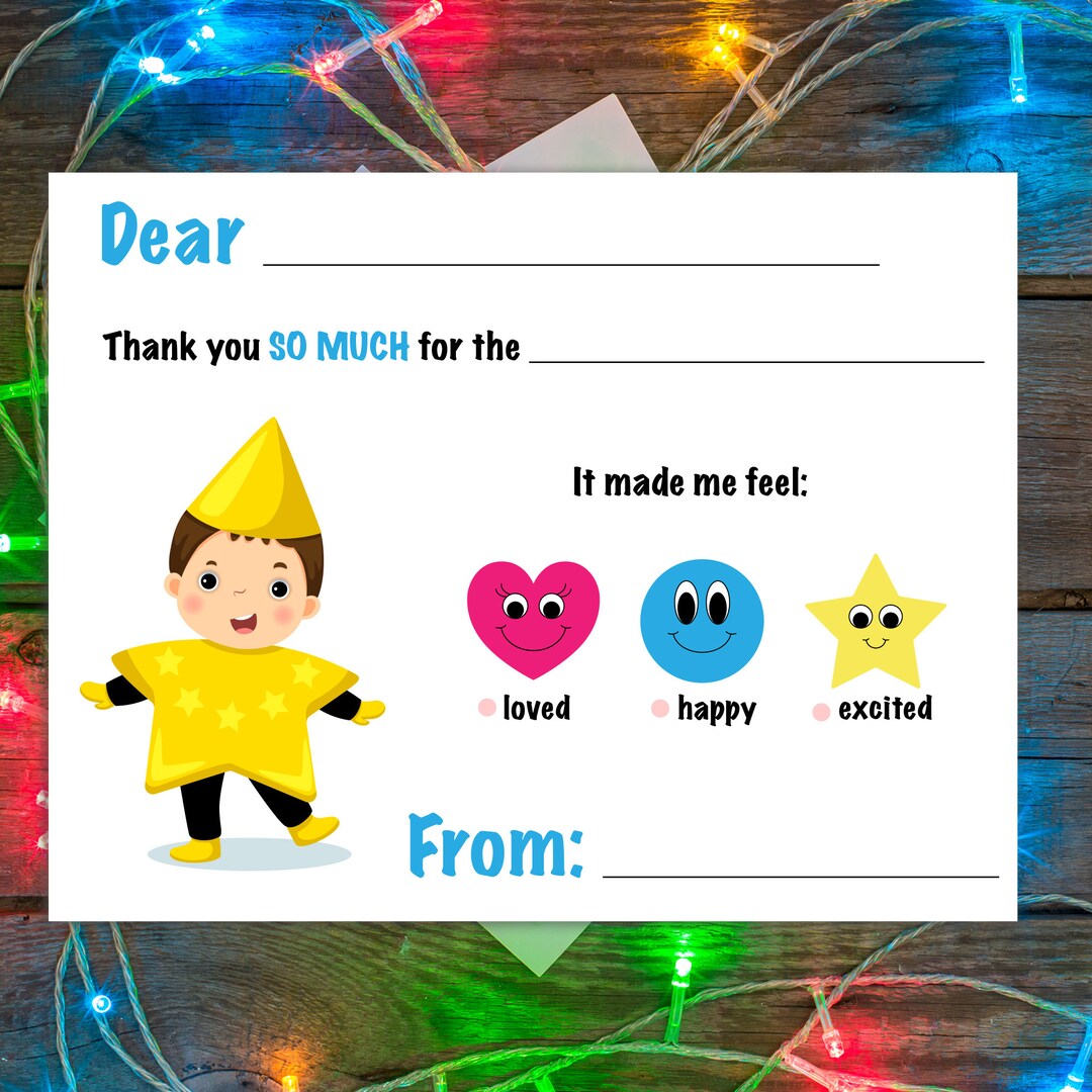 Boy Holiday Thank You Notes Fill in the Blank Thank You Cards for ...