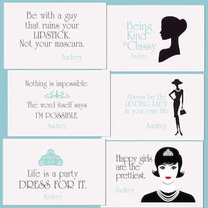 Set di biglietti con citazioni di Audrey Hepburn, biglietti di auguri per la colazione da Tiffany, biglietti di invito per damigelle, biglietti di invito per club del libro, biglietti di Holly Golightly, inviti per club del libro