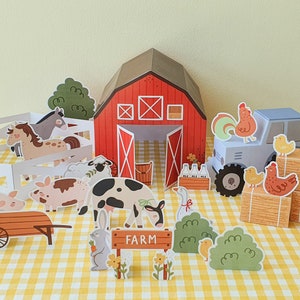 Fattoria di carta, attività stampabili per bambini, download immediato, ritagli di carta colorati.